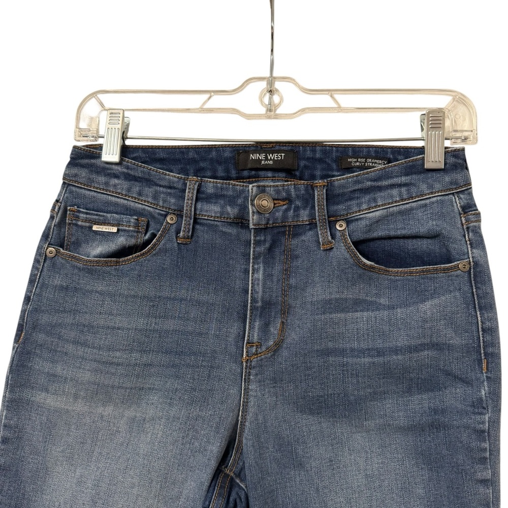 Nine West High-Rise Gramercy Curvy Straight-Leg  Light-Wash Blue Denim Jeans - Picture 3 of 13